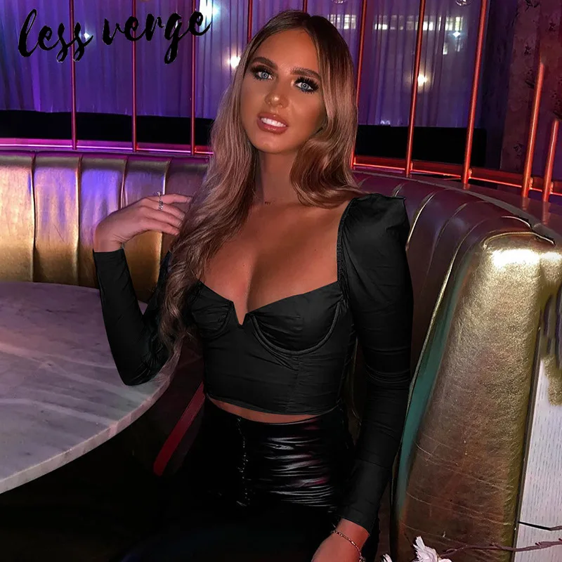 Lessverge с пышными рукавами рюшами сексуальная блузка рубашка женская осенняя синяя