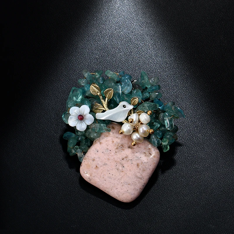 KCALOE Pink Square Natural Stone Brooches Hijab Pins Shell Flowers Pearl Irregular Blue Stones Vintage Brooch Gifts For Women | Украшения и
