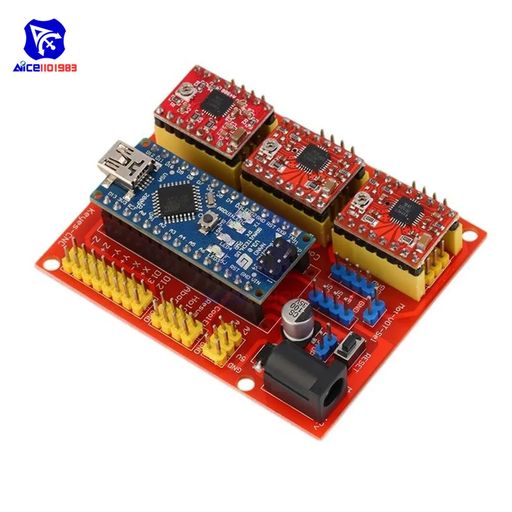 Diymore CNC Shield V4 1 шт. Nano V3.0 модуль 3 шт. A4988 Reprap Шаговые драйверы с микро USB кабелем для Arduino 3d принтера