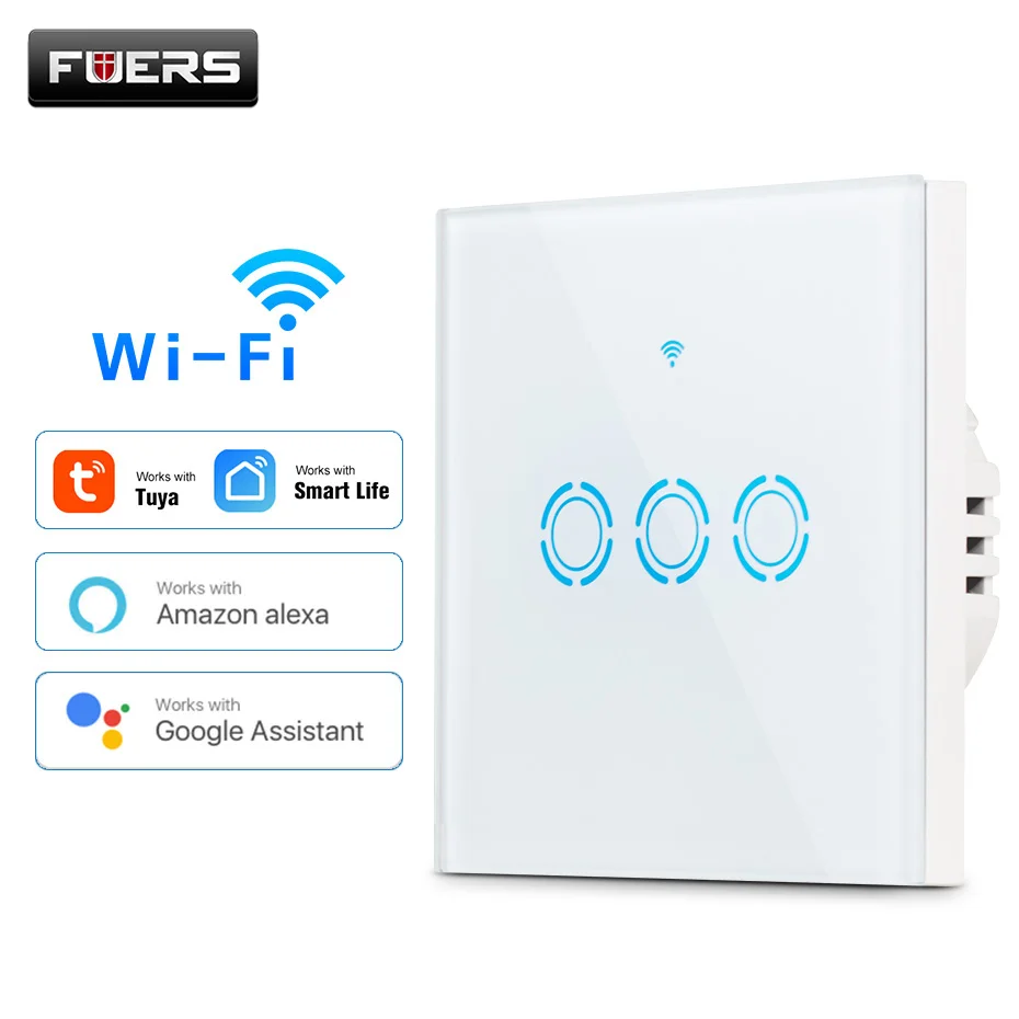 

Fuers WI-FI сенсорный выключатель Tuya Smart WI-FI светильник Переключатель 1/2/3 Gang ЕС сенсорный выключатель Поддержка Alexa и Google Home стекло Панель переклю...