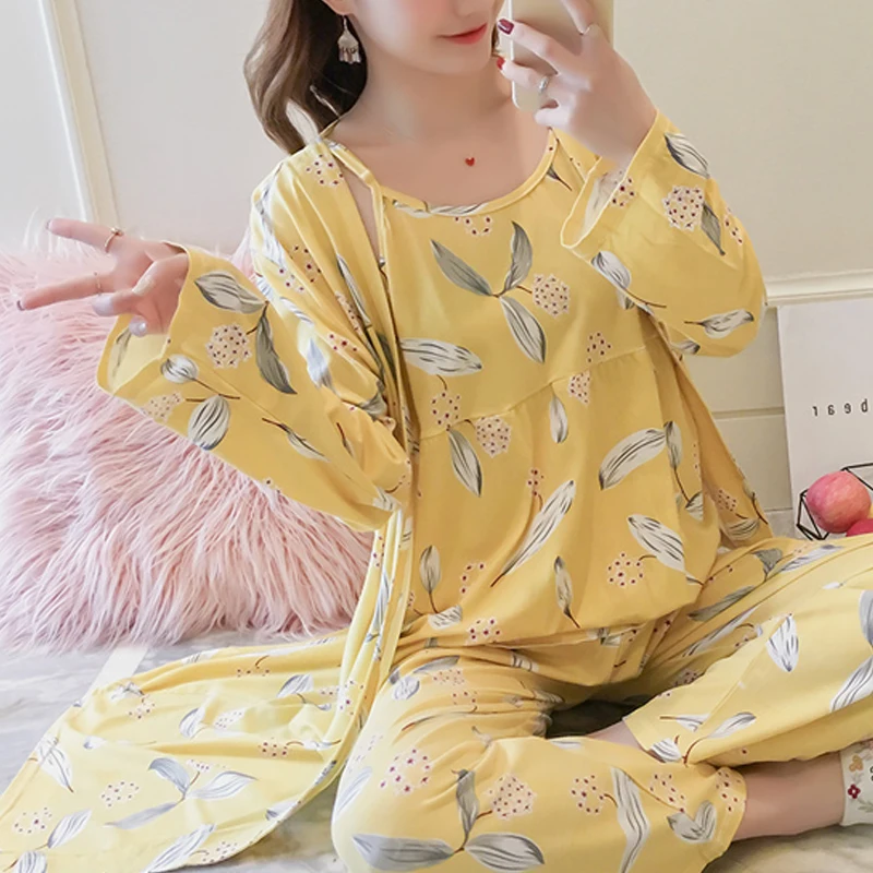 Женский пижамный комплект на бретельках молочный шелк милые пижамы 3 Peices одежда