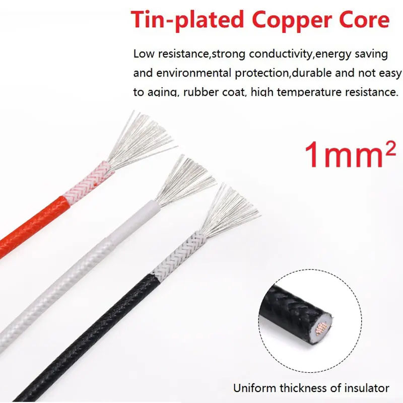 

Fiber Braided Silicone Rubber Wire Square 1mm Insulated Electric Heating Hotline Cable Copper High Temperature Carbon Warm