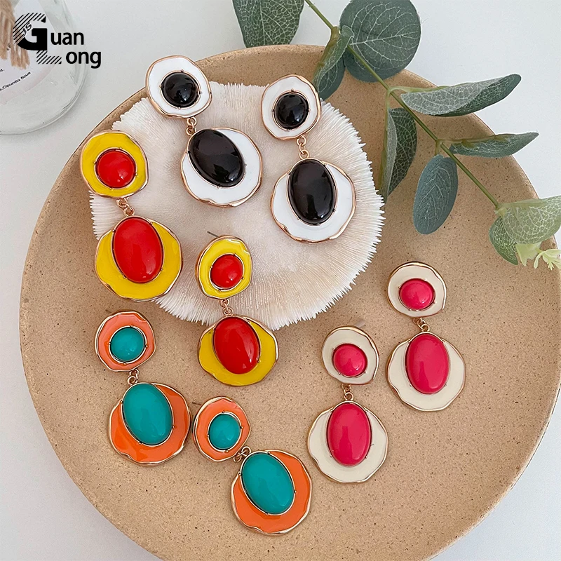 

GuanLong Metal Long Earrings for Women Bohemian Large Vintage Wedding Dangle Earings Korean Cute Elegant Fashion Jewelry Trendy