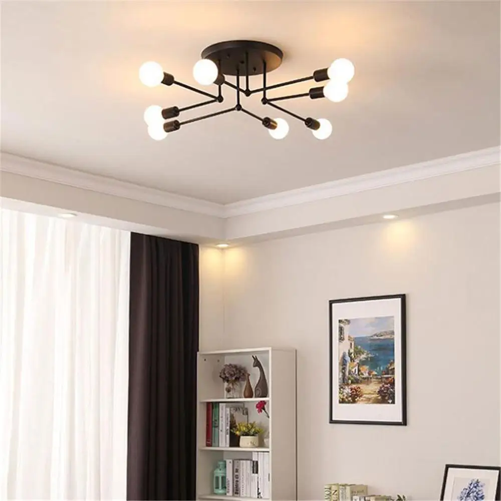 Винтажный черный промышленный потолочный светильник с 6 креплениями антикварный