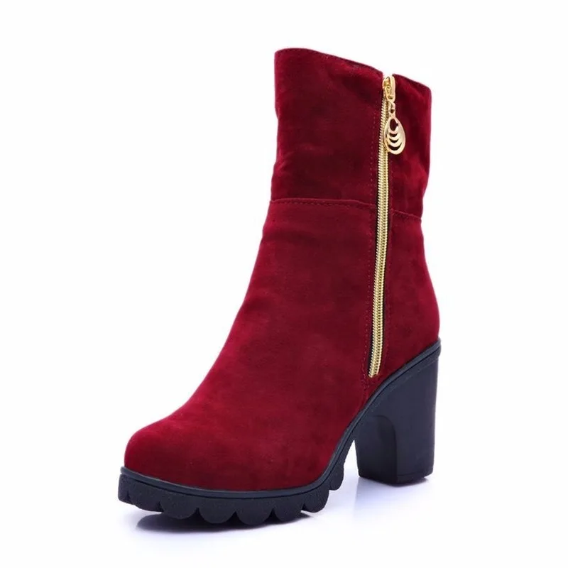 

High-heeled Chunky-heeled Platform Women's Shoes and Ankle Boots Women's Boots Warm Plus Cotton Mid Boots Women Shoes W22-46