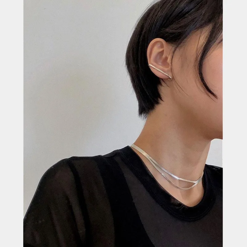 

Plaid Fashionable Clavicle Chain Copper Plating White Silver Color-Resistant Hollow Double Layer Layer