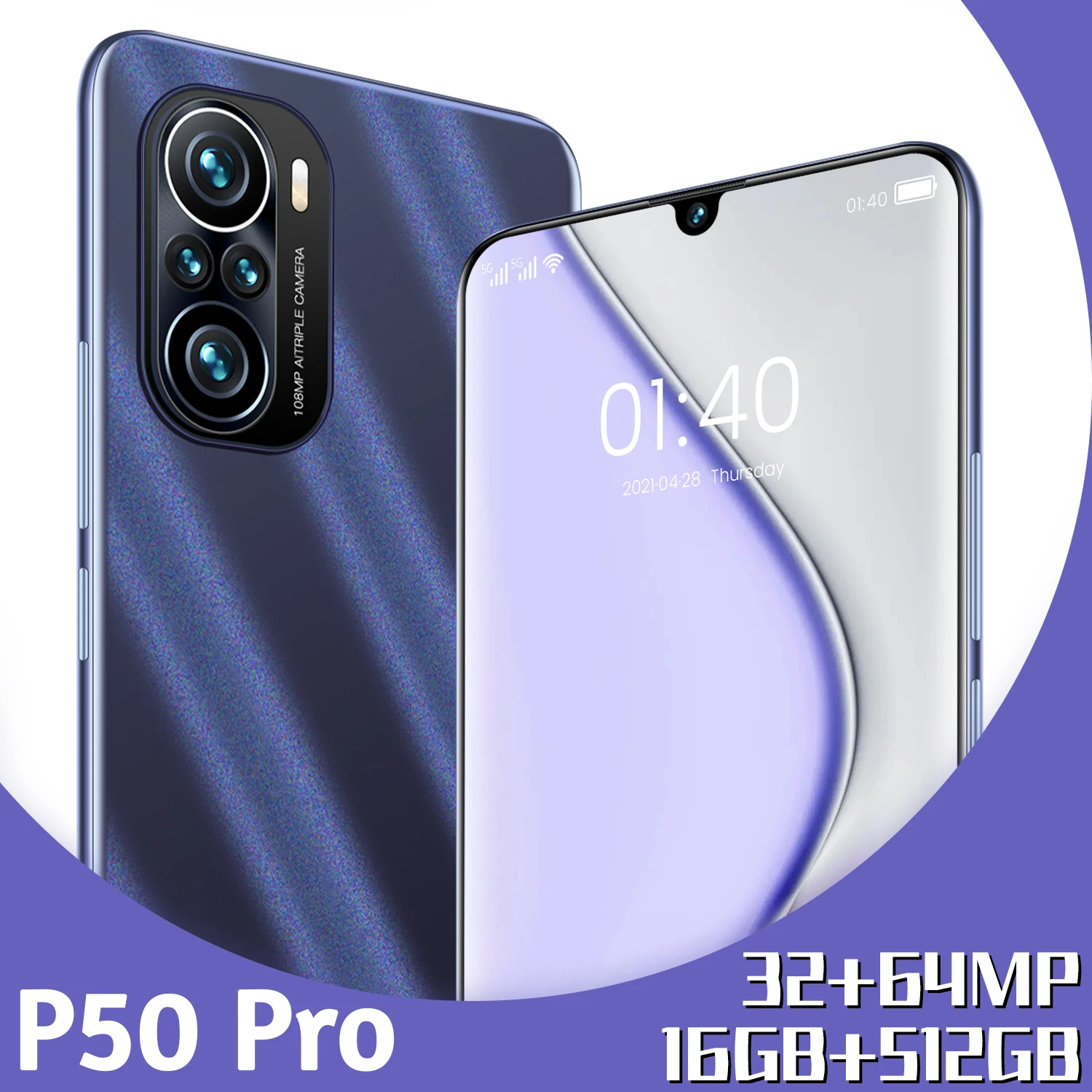 

Global Version Smartphone P50 Pro 5G Drop Screen 6.7 Inch 16G 512G Memery 64 MP Camera 6000mAh MTK6889+ Deca Core Mobile Phone
