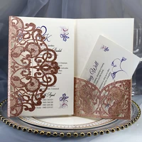 50pcs elegant glitter paper laser cut wedding invitation cards greeting card customize business with rsvp cards party supplies