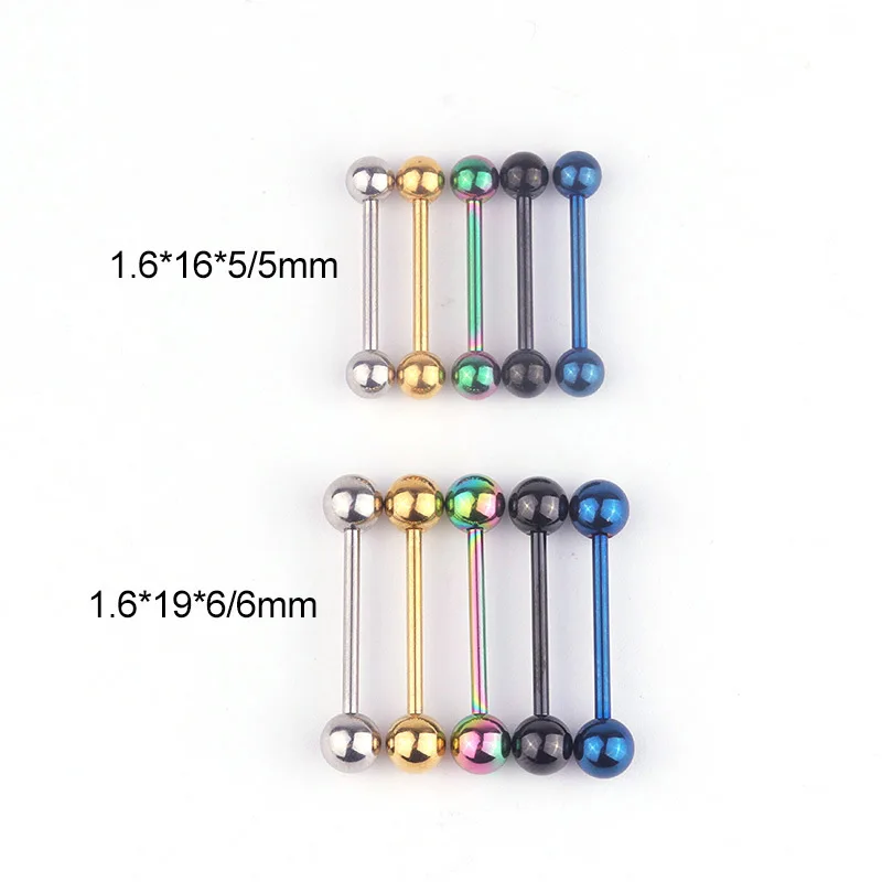 

1PC 16/19MM Stainless Steel Tongue Rings Piercing Industrial Barbells Tongue Stud Ear Tragus Helix Piercings Body Women Jewelry