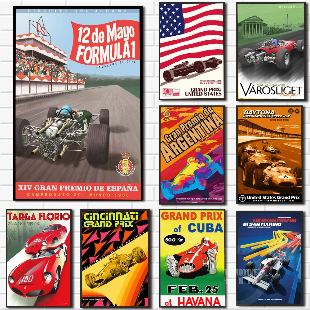 

Formula 1 Grand Prix Race Car Vintage Poster Print On Canvas Painting Home Decor Wall Picture For Living Room