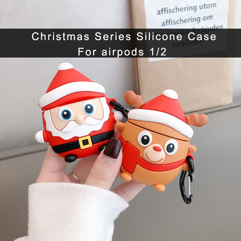Рождественский чехол для беспроводных Bluetooth наушников Apple AirPods силиконовый Airpods 2