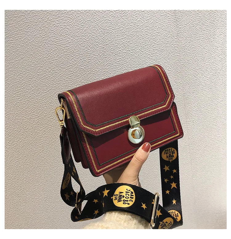 Bag for women new Korean style straddle bag outdoor travel chic wide band sewing fashion one shoulder small square bag
