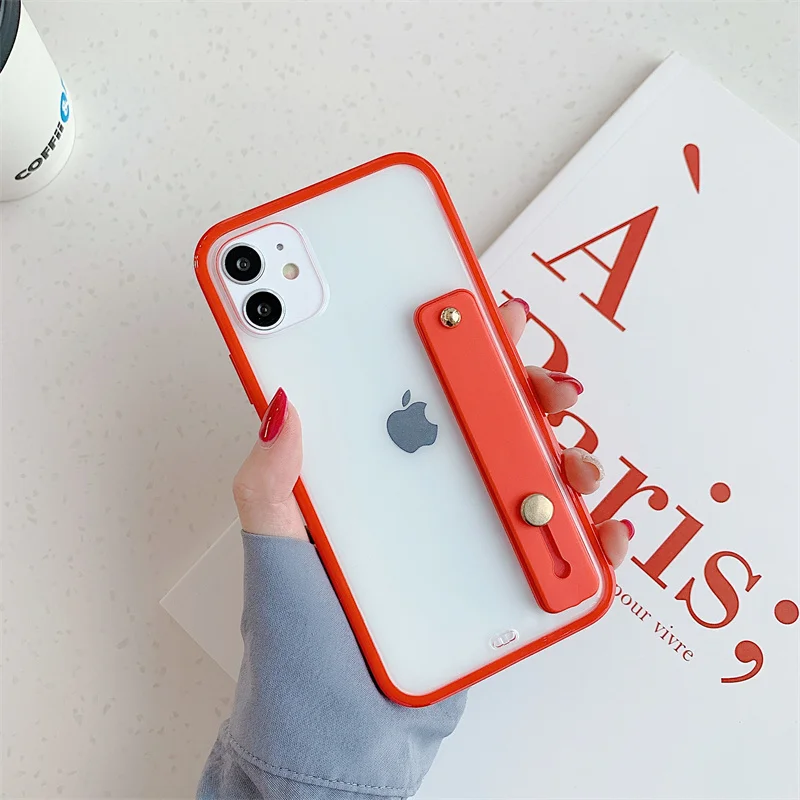 

Shockproof Bumper Transparent Cover For IPhone 12 SE 2020 11 11Pro Max XR XS Max X 7 8 Plus Wrist Strap Candy Color Phone Case