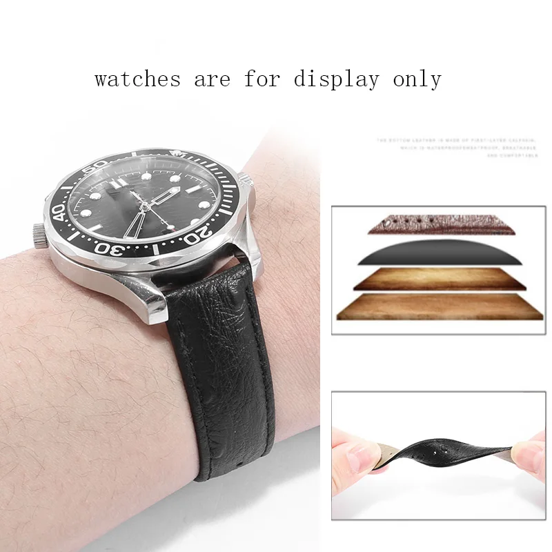 Ostrich Pattern Leather Watchband 12 13 14 15 16 17 18 19 20 21 22 23 24mm Black Blue Red Bracelet For Men And Women Watch Chain
