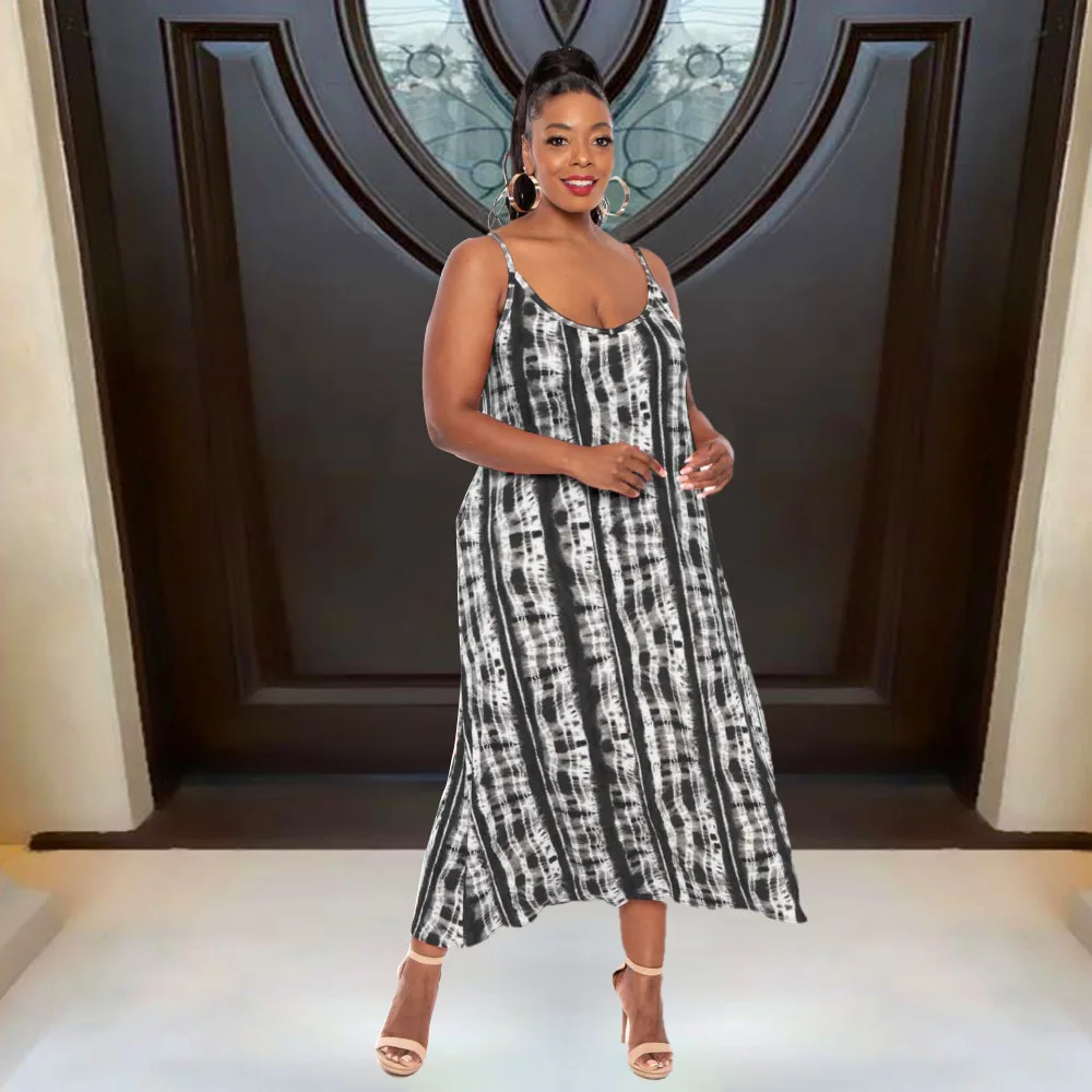 

ChocoMisty-LadyPlus платья больших размеров с ремешками принт Макси платье HY8013