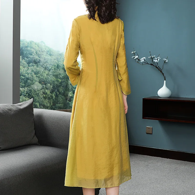 Новинка осени 2019 кружевное платье из тенсела с воротником стойкой|Женские