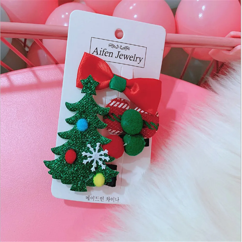 2/4PCS/ Christmas Hair Clip Cute Hair Clip Set Xmas Tree Hat Candy Santa Claus Headwear Hair Accessory Butterfly Hair Clip - Цвет: FJ151-09