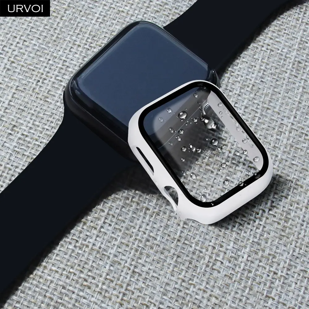 URVOI полное покрытие для Apple Watch series 5 4 3 2 Чехол 40 44 м матовый пластиковый бампер с закаленным стеклом для iWatch Pine Green band