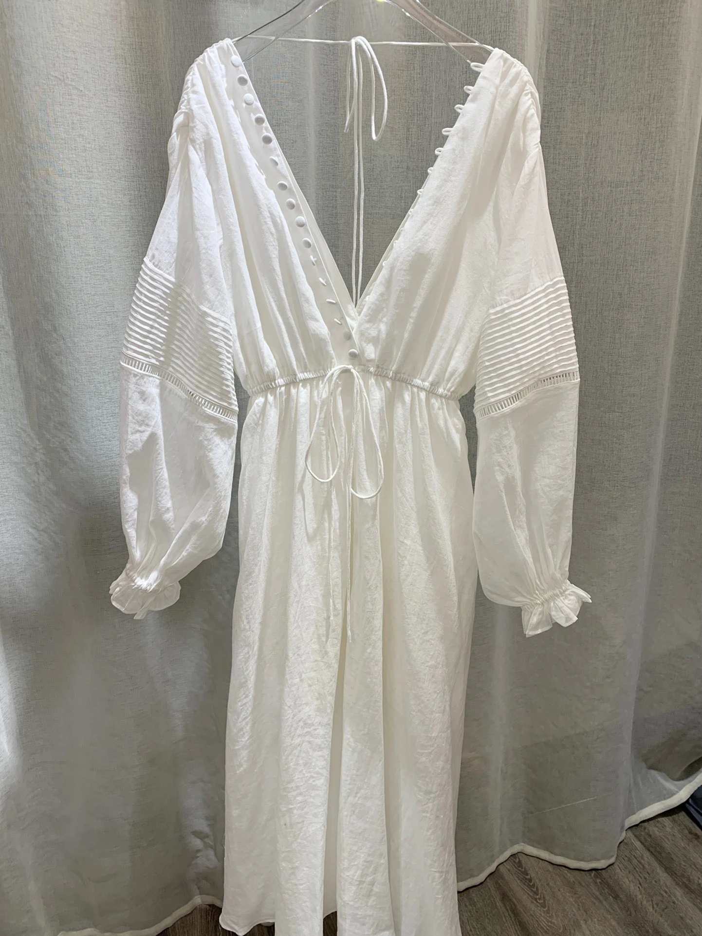 Женское длинное платье с V-образным вырезом из 100% льна | Женская одежда