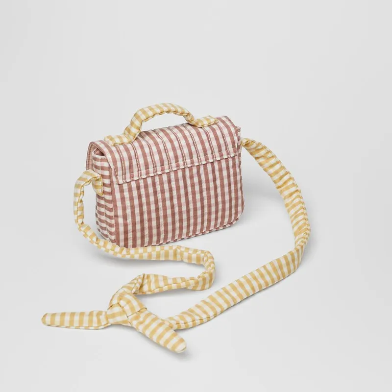 New children's bag girls summer fresh color matching square check messenger cotton medium soft texture knotted shoulder | Багаж и