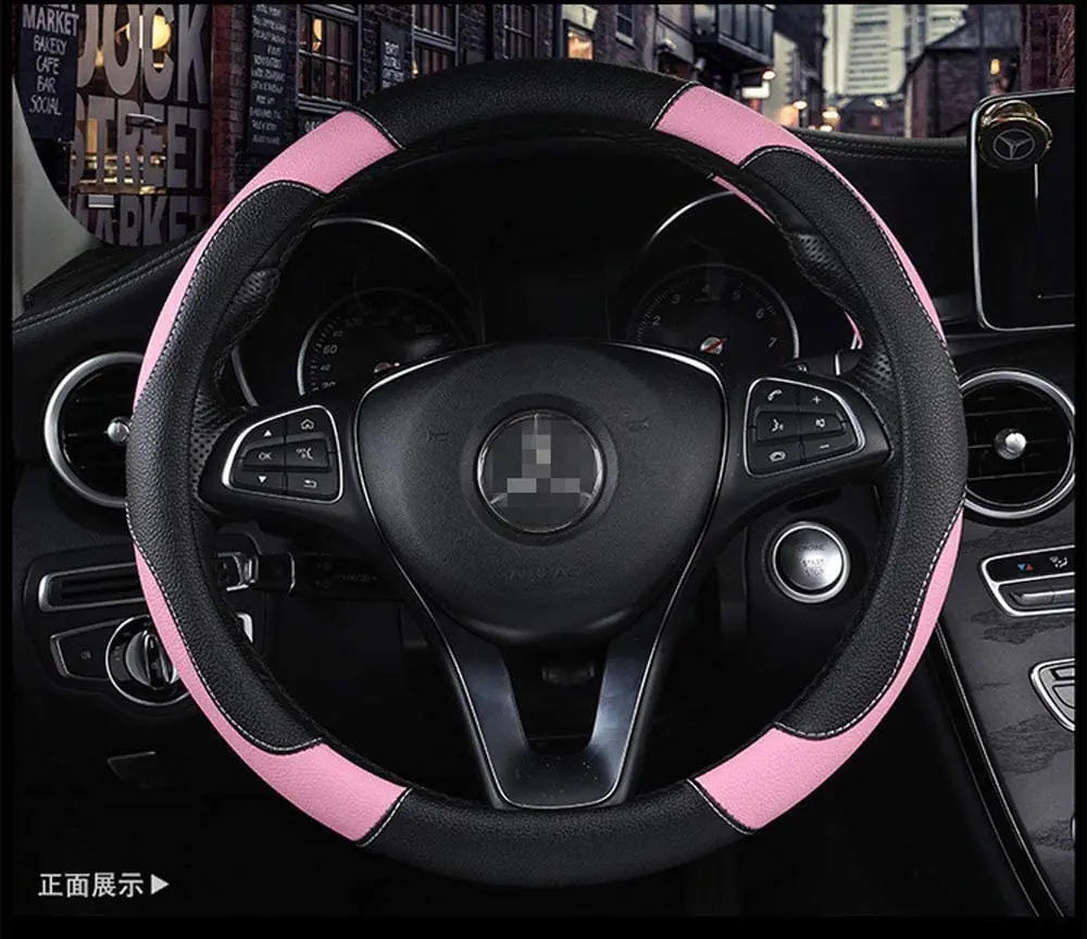 

Neutral Sport Style Color Contrast Anti Slip Sweat Wicking Breathable Pu Artificial Leather Steering Wheel Cover 38cm Auto Parts