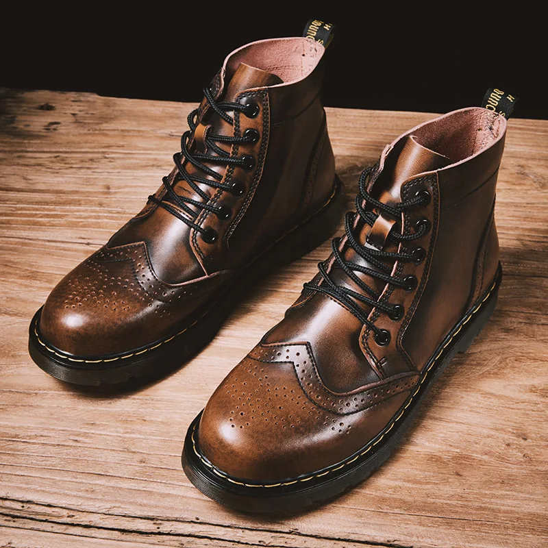 Новые кожаные мужские ботинки на весну осень и зиму обувь для снега лодыжке