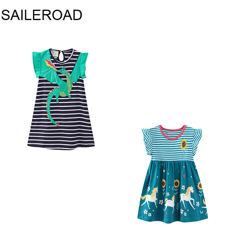 SAILEROAD 2Pcs Wholsales Girls Dress Vestido Unicorn Costume for Kids Clothing 2021 Children Party Dresses Clothes | Детская одежда и