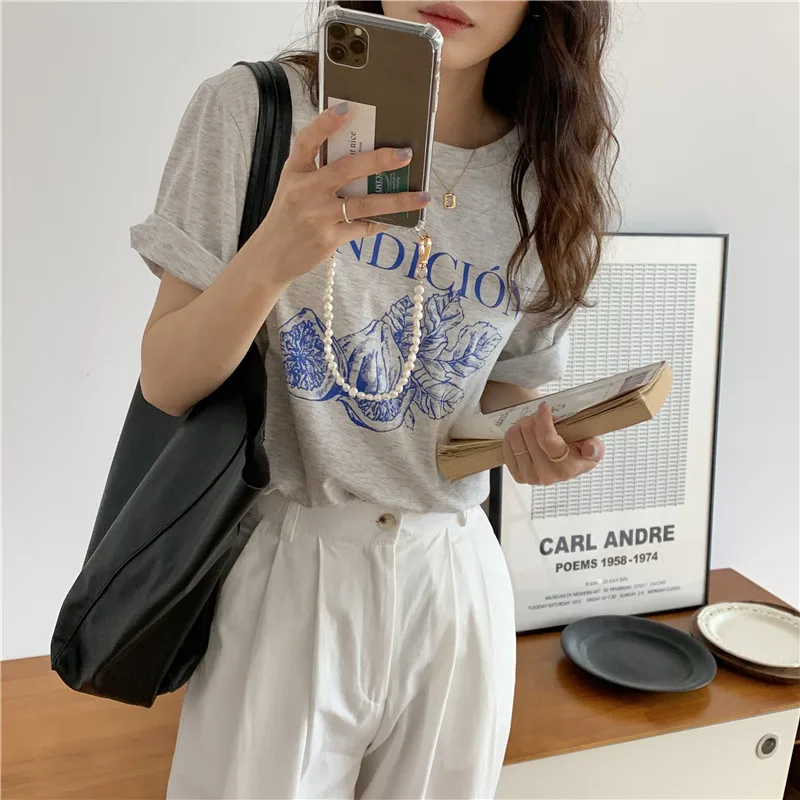 Женская футболка с коротким рукавом Повседневная Свободная простая серого цвета