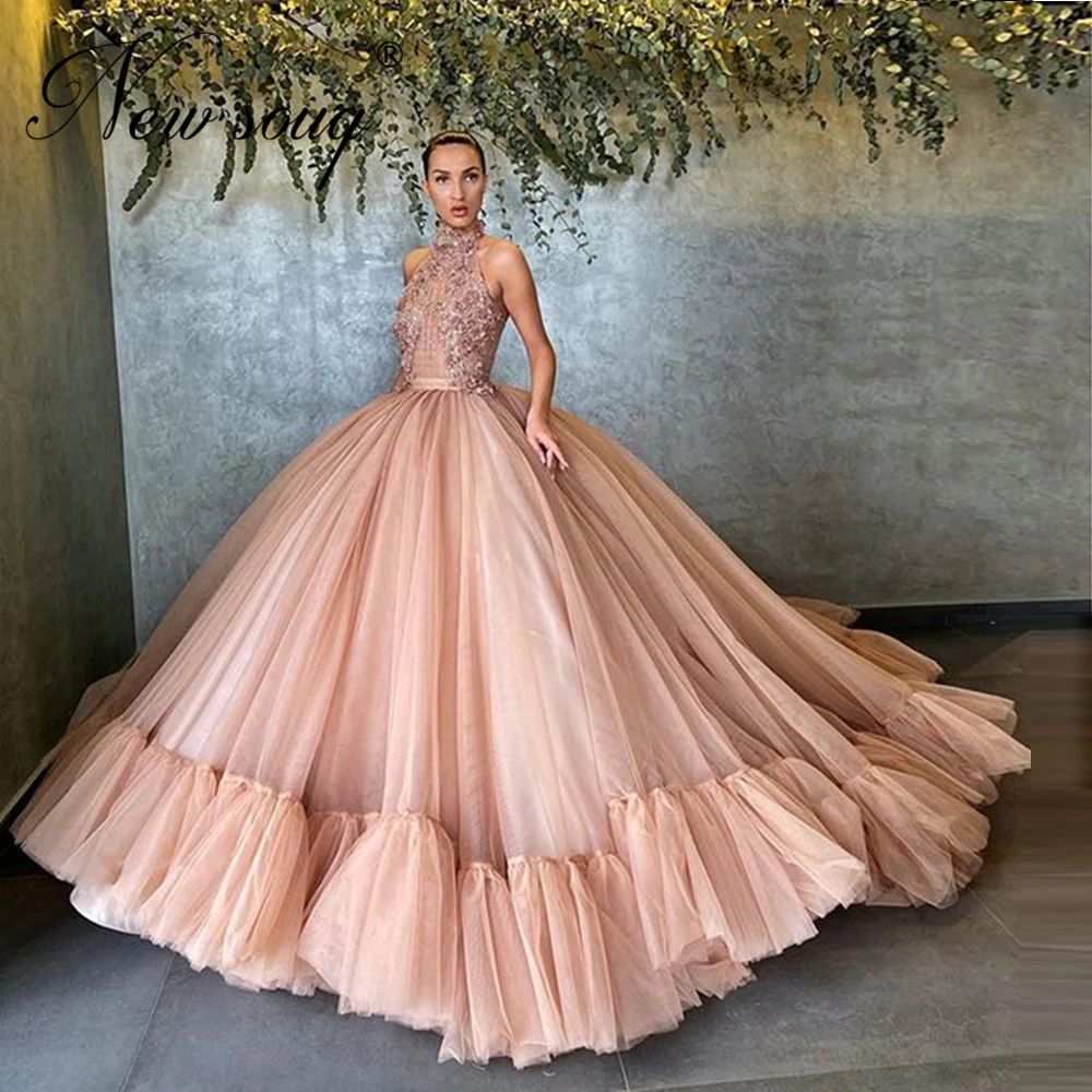 

Middle East 3D Flower Evening Dresses Turkish 2020 Dubai Couture Formal Ball Gown Long Prom Gowns Arabic Celebrity Party Dress