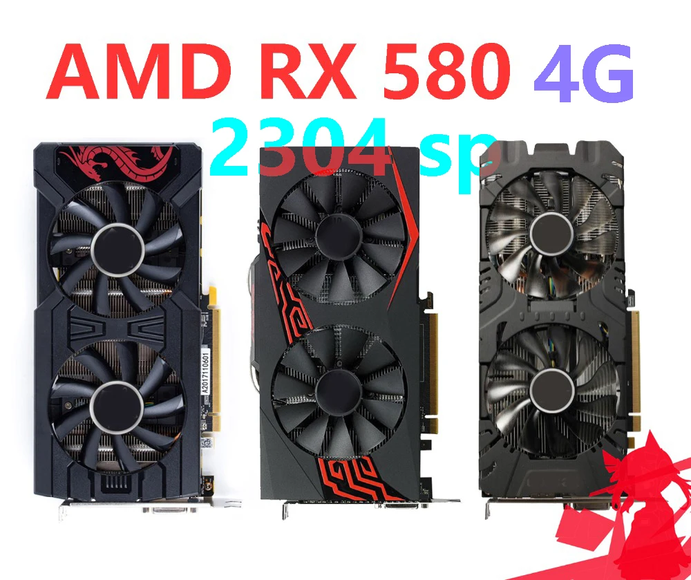 AMD RX580 4 Гб Видео карты для Radeon RX 580 2304 SP 256bit GDDR5 DP DVI компьютерных игр Графика Экран