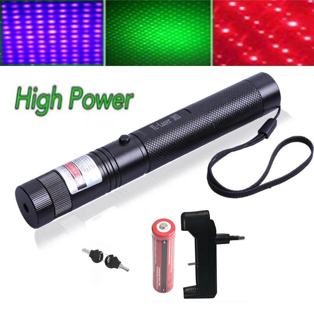 

Green laser pointer high-power laser sight 1000m 532nm 5mw equipment adjustable focus 303 laser pointer with battery + charger