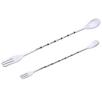 26cm stainless steel cocktail swizzle stick stirrer bar spoon mixing fork cocktail picks drink muddlers bar tool 1pc