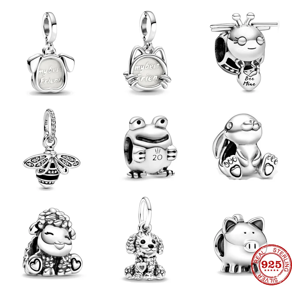 2023 New 925 Sterling Silver Cat Bee Sheep Frog Cute Animal Charm Beads Fit Original Pandora Bracelet Fine Silver Jewelry Gift