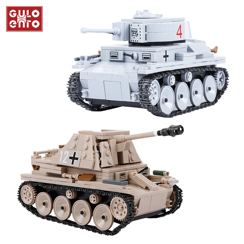 

Military Light tank Building Blocks German LT-38 Marder BT-7 Tanks Bricks WW2 Army Soldier Weapon Toys Gifts For Children Kids