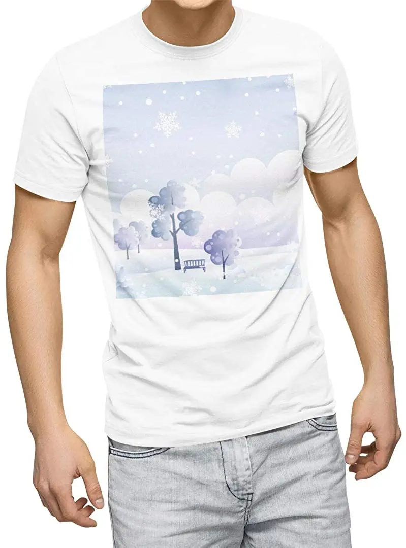 

New Arrivals Graphic T-Shirt for Men 2XL Size White Crew Neck Printed Cotton T-Shirts Snow Winter