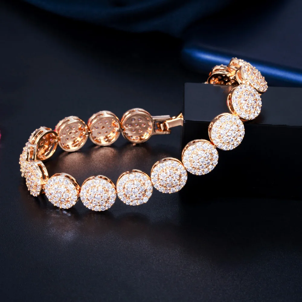 Браслет-цепочка Женский из желтого золота с фианитами B216 | Украшения и аксессуары