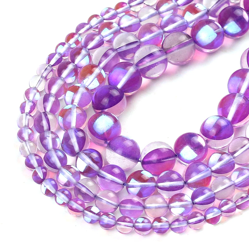 

Round Clear Purple Flash Crystal Glass MoonStone Glitter Loose Beads For Jewelry Making DIY Charms Bracelet 15''6/8/10/12mm