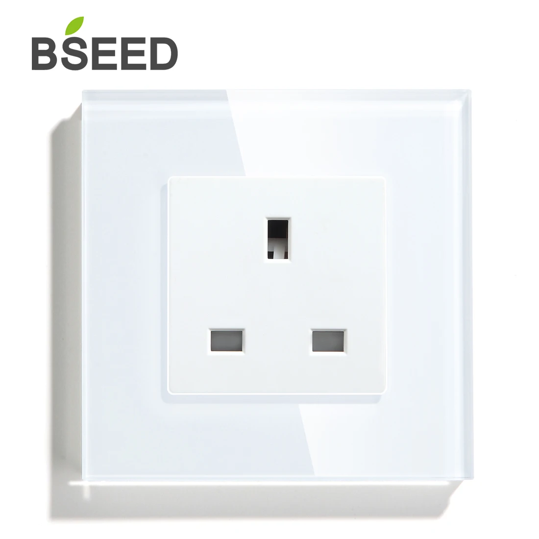

BSEED UK Standard Single Socket Crystal Glass Panel Wall Socket White Black 86mm 3 Colors Popular Home Improvement