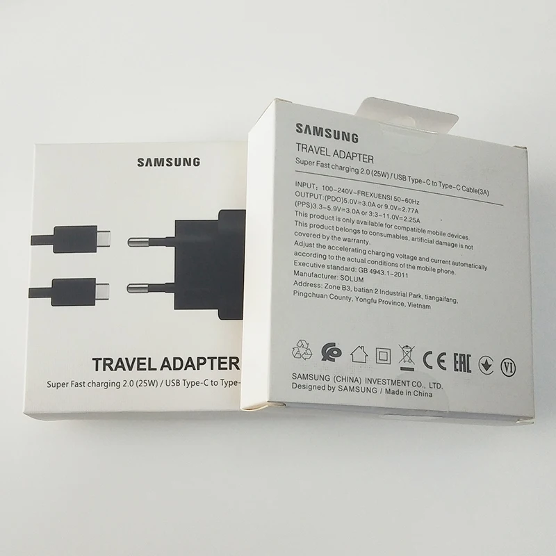 Samsung Note 10 Зарядное устройство 25W EU Super Fast Charging для Galaxy Plus 5G A90 A80 A70 A60 S10 S9 S8.