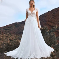 eightree white wedding dresses boho 2021 sleeveless v neck appliqued tulle bridal dress beach princess custom size wedding gowns