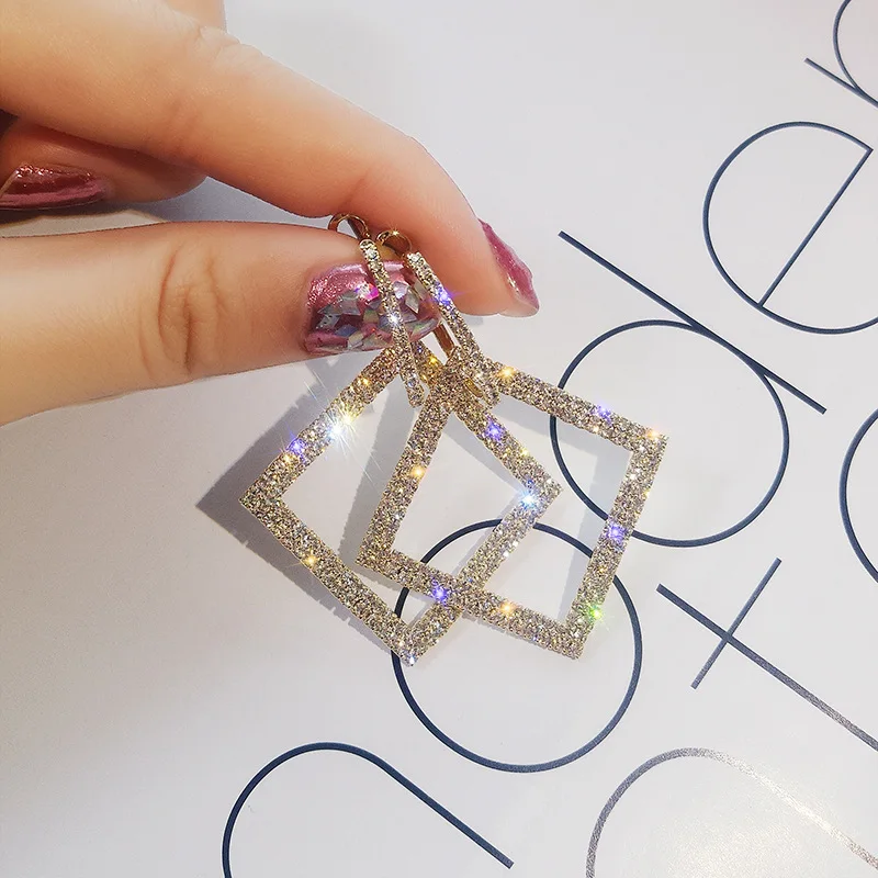Свадебные блестящие геометрические висячие серьги Стразы для женщин и девушек