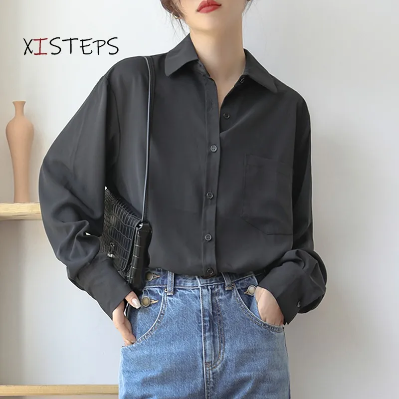 Retro Seda Chiffon Blusas Mulheres Branco Preto Camisas ol Estilo Terno Senhoras Escritório Trabalho Wear Tops Roupas Finas