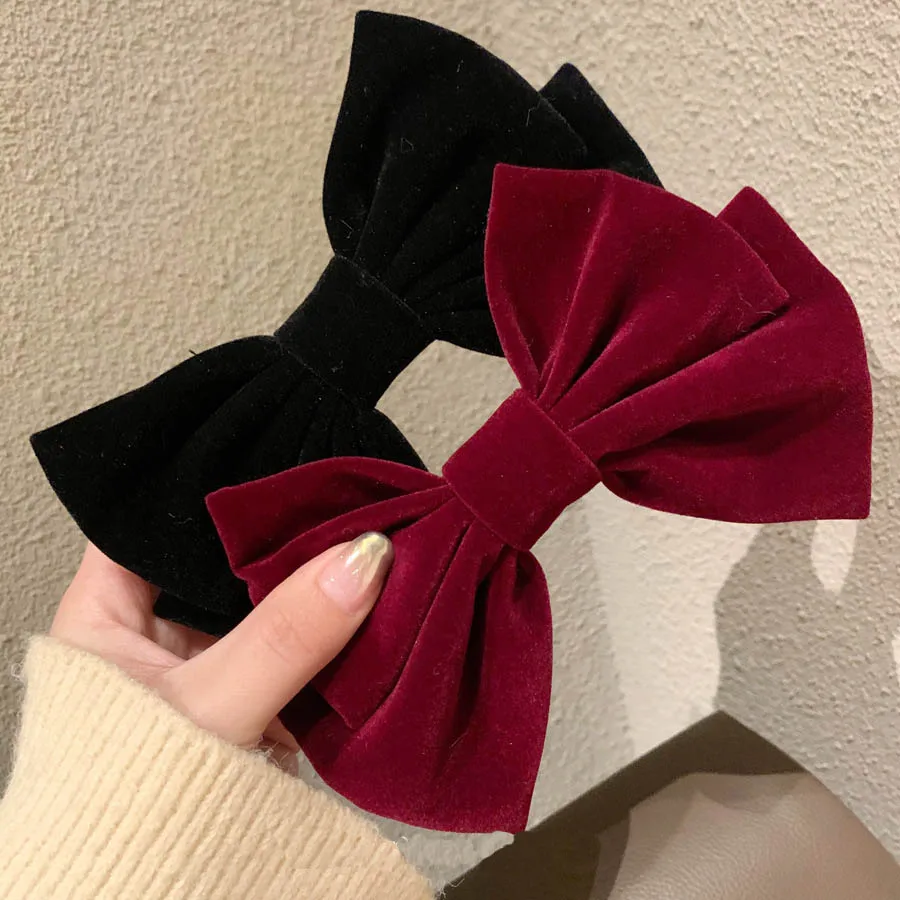 Бархатная заколка для волос с бантом зажим красного и черного цвета эластичная
