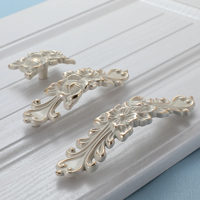 FCFC Европейская ручка цвета слоновой кости белая для ящика шкафа золотая дверного