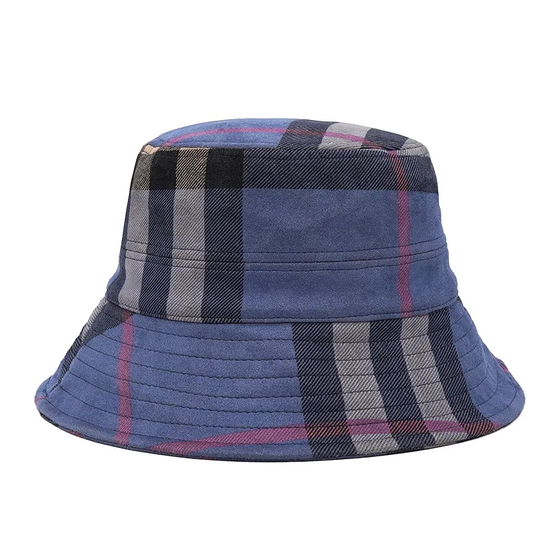

2021 Luxury Bucket Hat Women Suede Fisherman Hat Plaid Outdoor Sunscreen Hats Casual Versatile Basin Hat Female Spring Autumn