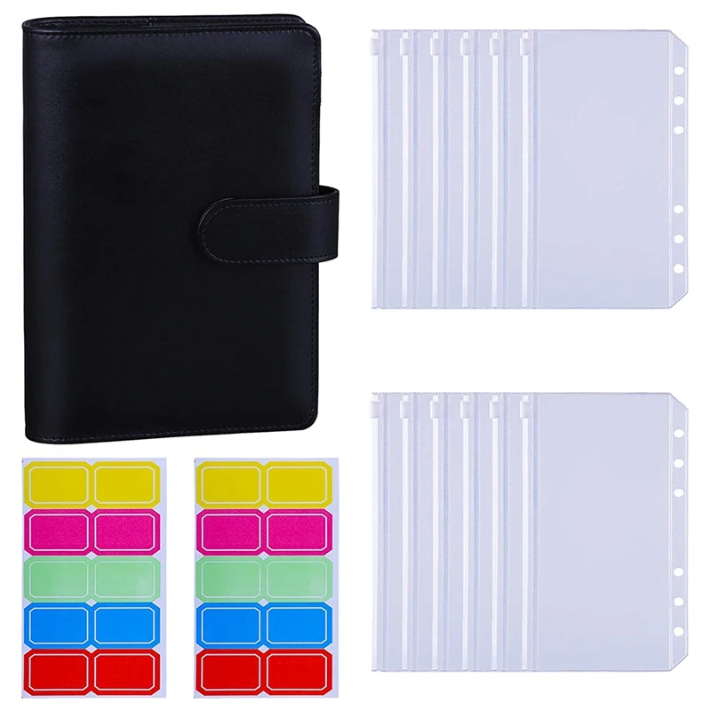 

A6 PU Binder Sleeve with 12 Pcs A6 Binder Bag 6 Buckle Cash Budget