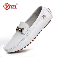 yrzl loafers men handmade leather shoes casual driving flats slip on shoes moccasins boat shoes blackwhiteblue plus size 37 48