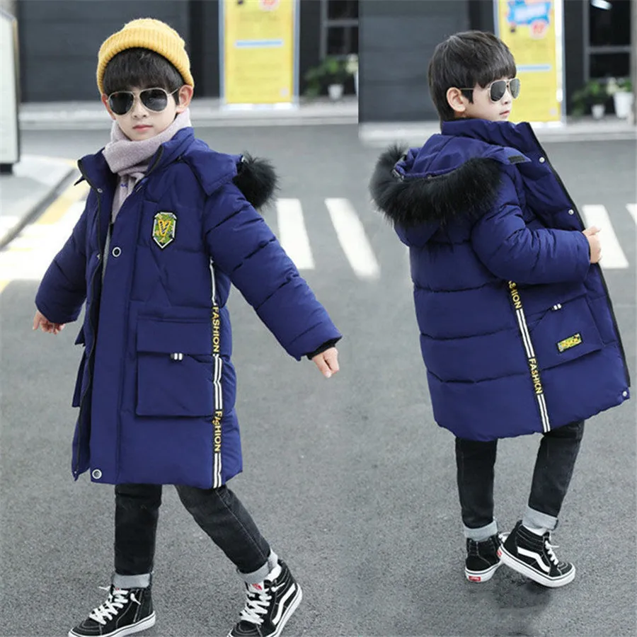 

Children Winter Zipper Cotton Jackets Boys Thickening Fur Collar Hooded Cotton Jacket Children's Warm Outerwear Coats