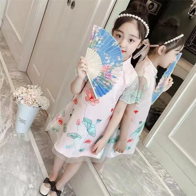 2020 fresh lotus mesh embroidered fabric wedding dress fashion Hanfu children's lace | Lace