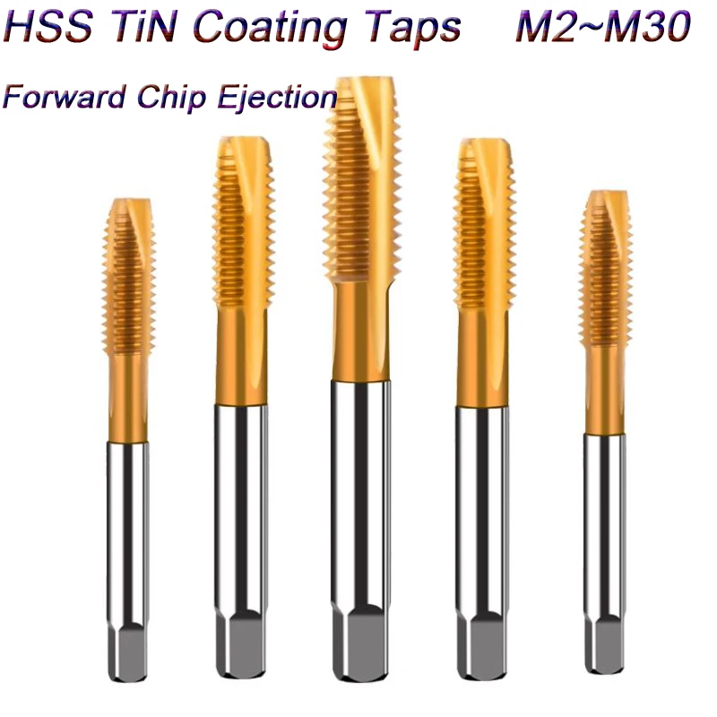 

Titanium Coated High Speed Steel Spiral Point Plug Thread Screw Tap Tool Set Forward Chip Ejection Round Shank Taps and Dies
